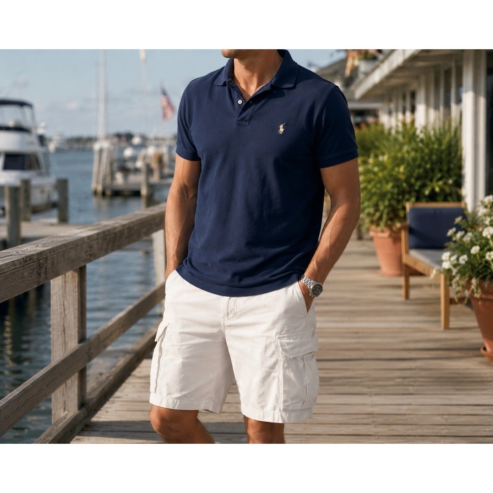 Polo Ralph Lauren 67 Men Chino Cargo Shorts 38 White Cotton, Utility Military